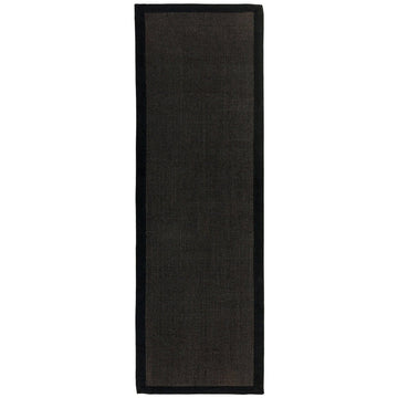 Sisal Modern Plain Cotton Border Natural-Fibre Ribbed Textured Flatweave Black/Black Runner-Asiatic Carpets-Rug Love - The Most Loved Rug Store